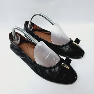 Cole Haan Black Leather Bow Ballet Flats with Gold Accent